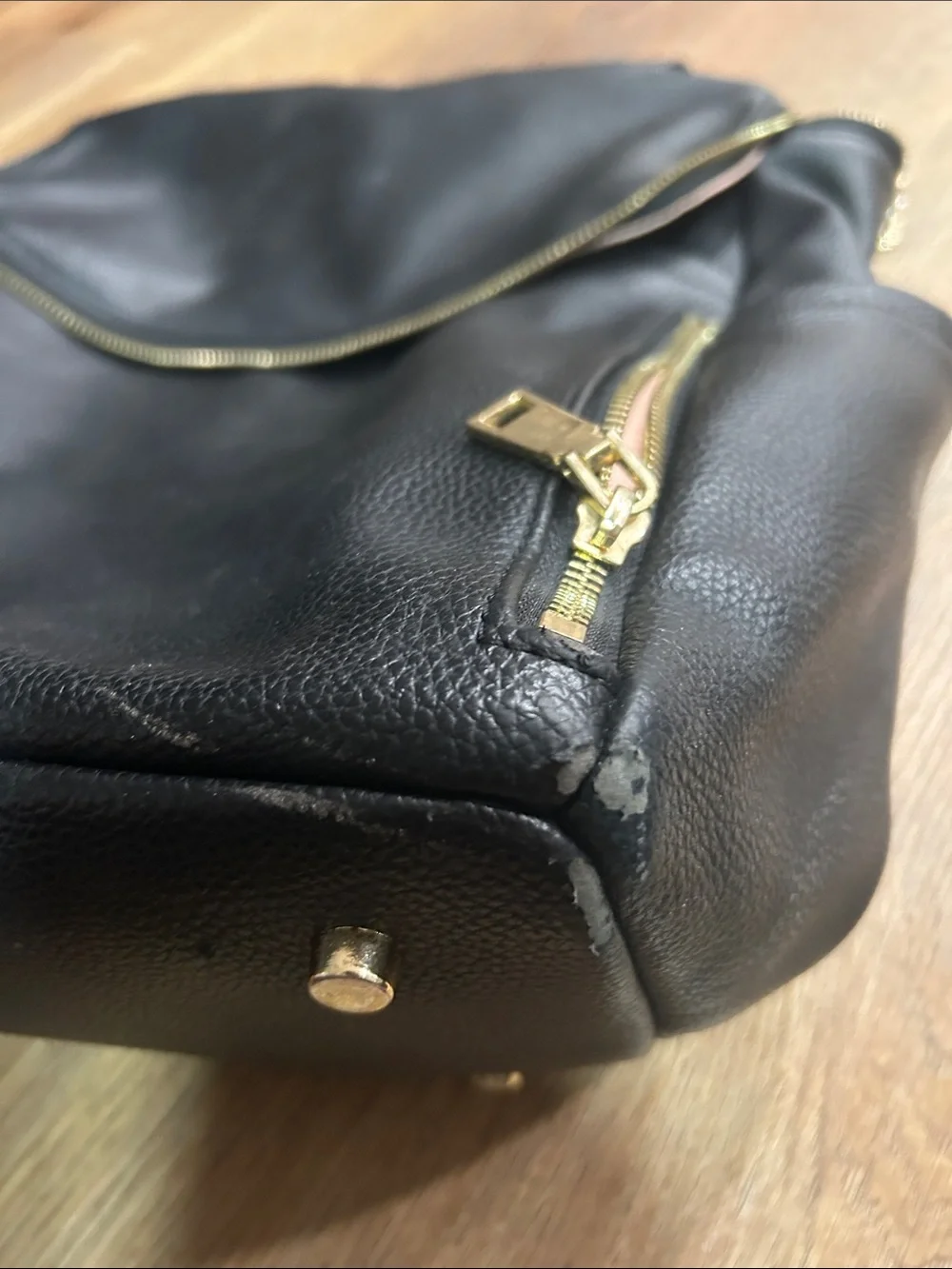 Black Leather Backpack with Gold Hardware